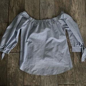 WOMEN SEXY OFF SHOULDER SLASH NECK BLOUSES STRIPED Mid SLEEVE SHIRT ELASTIC NECk